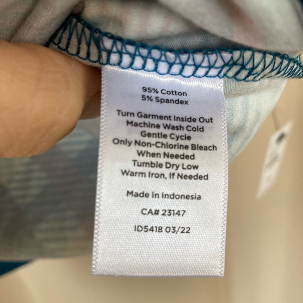 NWT Talbots Cotton Bateau Neck Tee - Diamond Print-3/4 Sleeve-Blue/Red/Green-XS - Picture 2 of 6